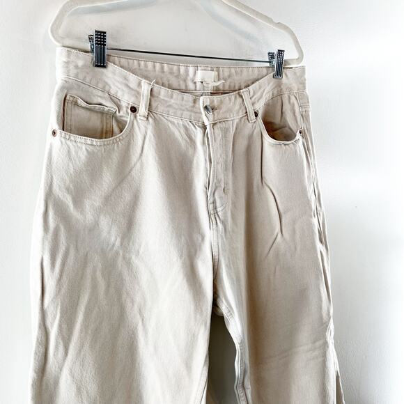H&M High Rise Cotton Button Fly Straight Leg Jeans Cream Bone 14 - Picture 5 of 9